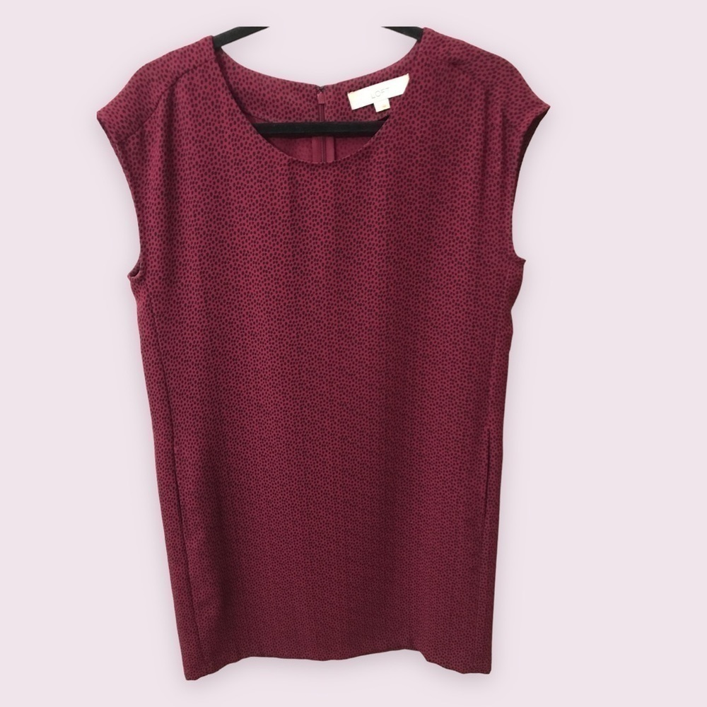 Loft Ann Taylor Womens Sleeveless Sheath Shift Maroon Animal Print Mini Dress S